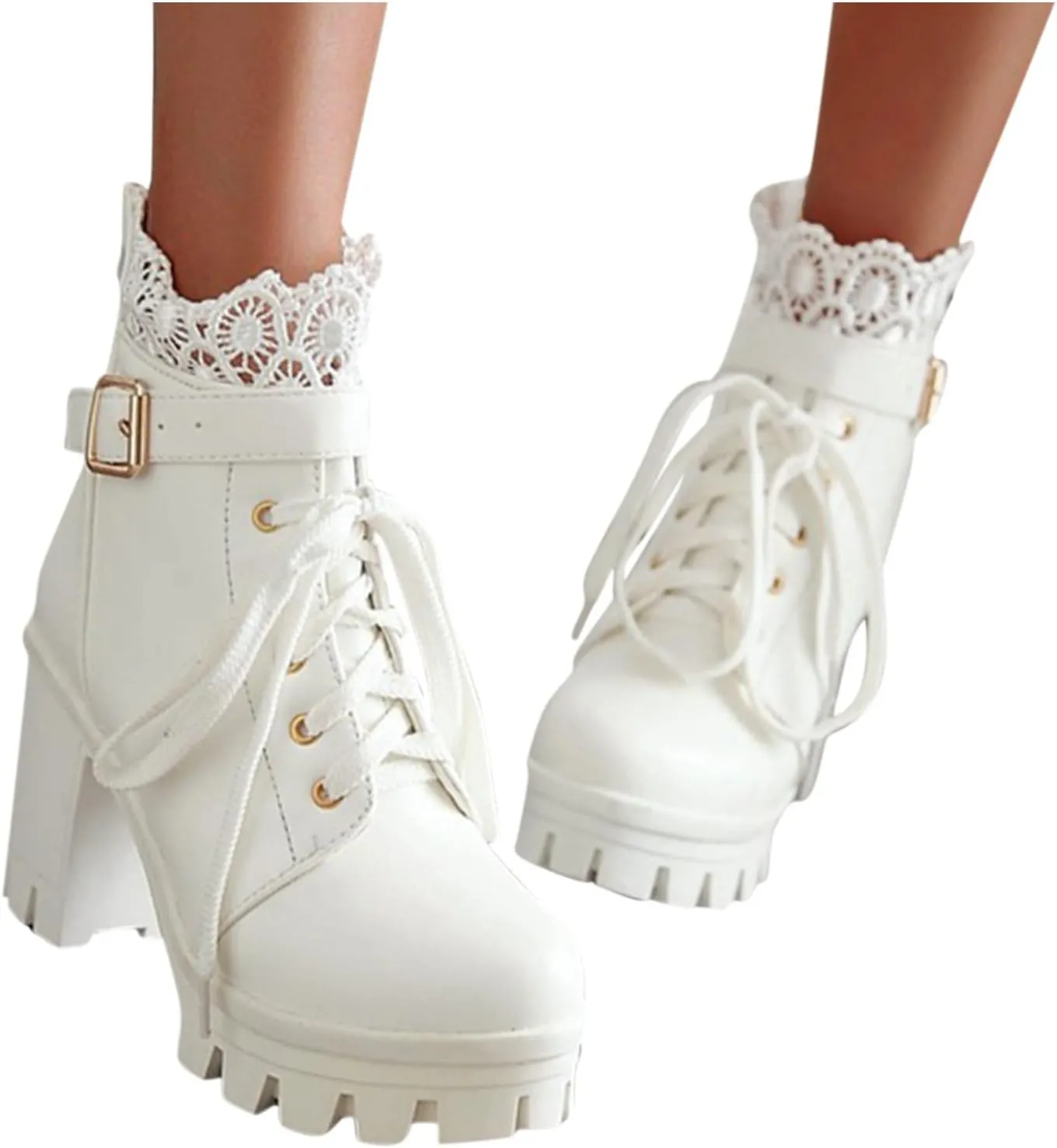 Women's Lug Sole Combat Ankle Bootie Lace up Low Chunky Block Boots Fashion Causal Shoes Cowboy Knee High Chukka Chelsea