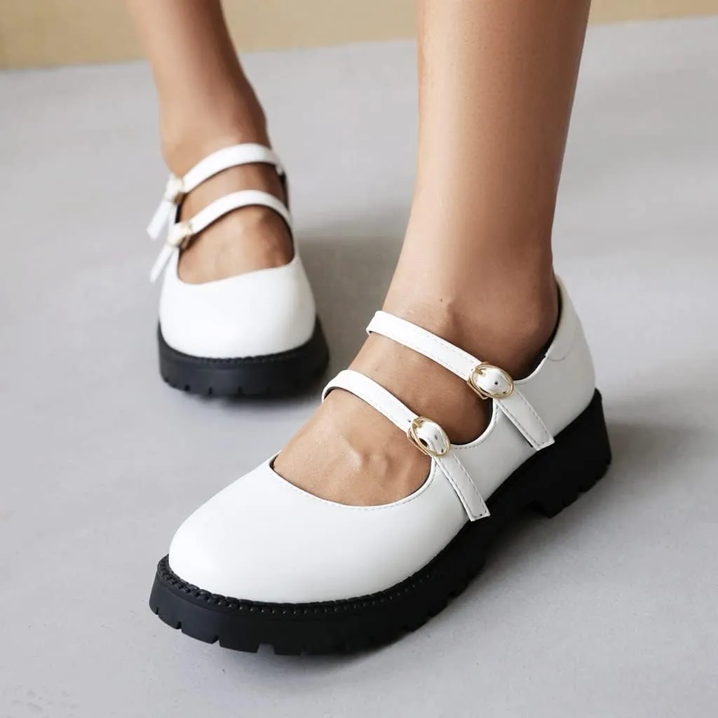 Women's Mary Jane Flats Oxford Shoes Vintage Round Toe Buckle Strap Low Heel Girls Oxfords Dress Shoe