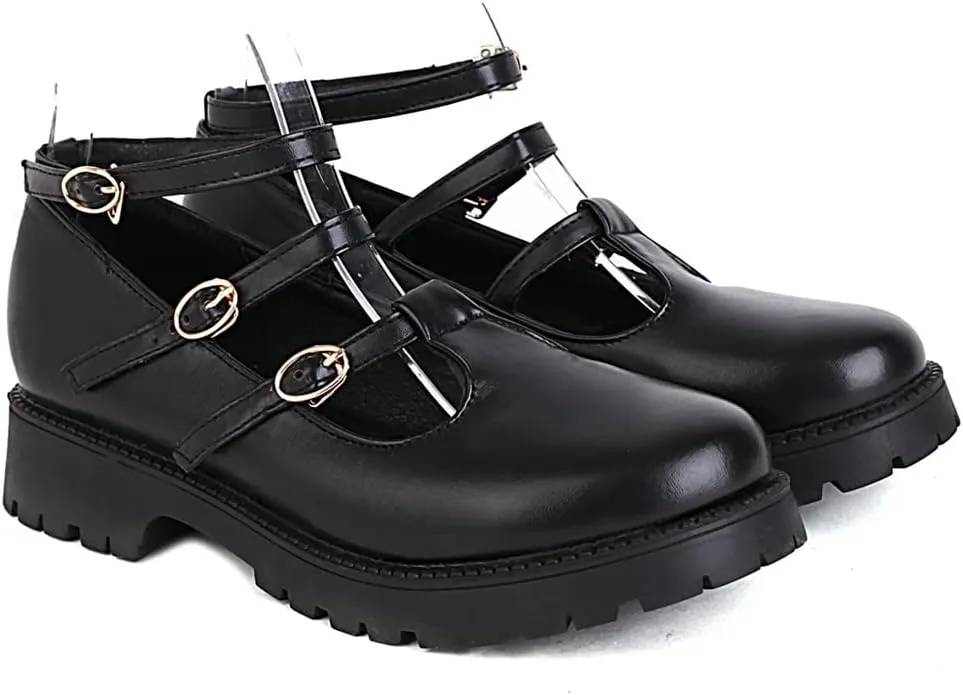 Women's Mary Jane Flats Oxford Shoes Vintage Round Toe Buckle T-Strap Low Heel Girls Oxfords Dress Shoe