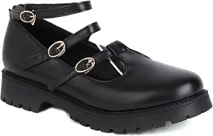 Women's Mary Jane Flats Oxford Shoes Vintage Round Toe Buckle T-Strap Low Heel Girls Oxfords Dress Shoe