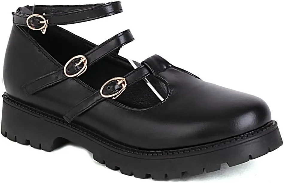 Women's Mary Jane Flats Oxford Shoes Vintage Round Toe Buckle T-Strap Low Heel Girls Oxfords Dress Shoe