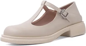 Women's Mary Jane T-Strap Oxford Shoes Flats Vintage Square Toe Low Heel Girls Oxfords Dress Shoe