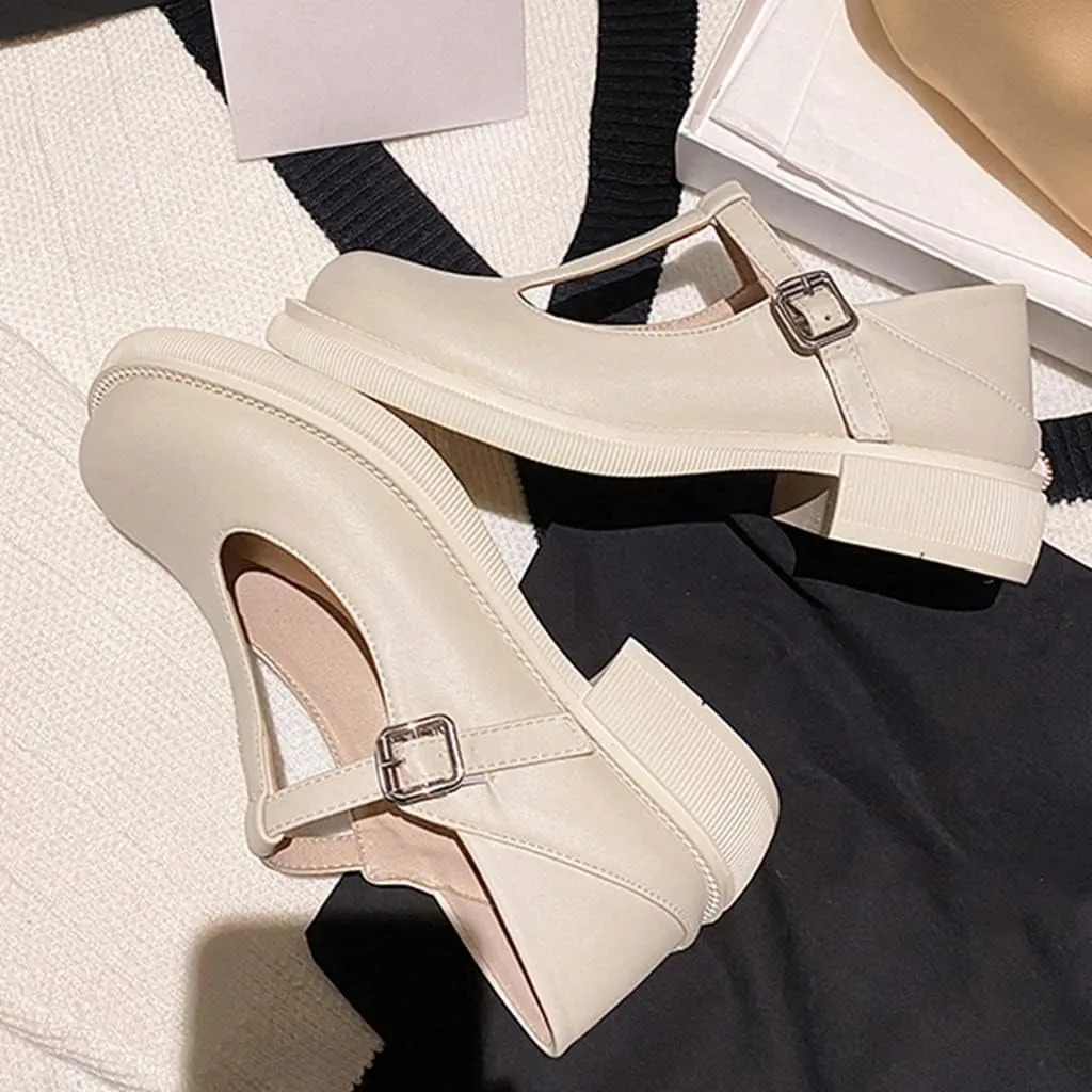 Women's Mary Jane T-Strap Oxford Shoes Flats Vintage Square Toe Low Heel Girls Oxfords Dress Shoe