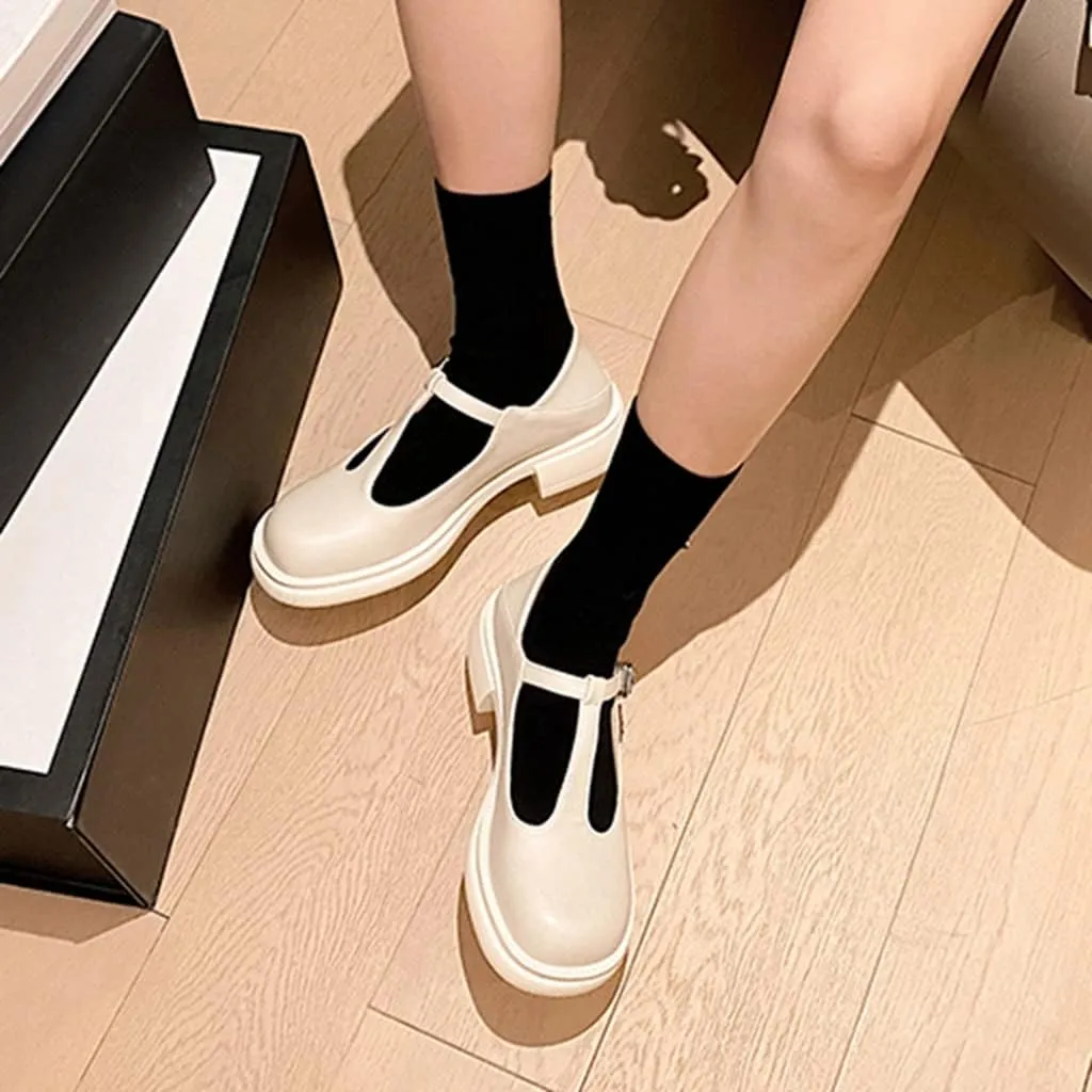 Women's Mary Jane T-Strap Oxford Shoes Flats Vintage Square Toe Low Heel Girls Oxfords Dress Shoe