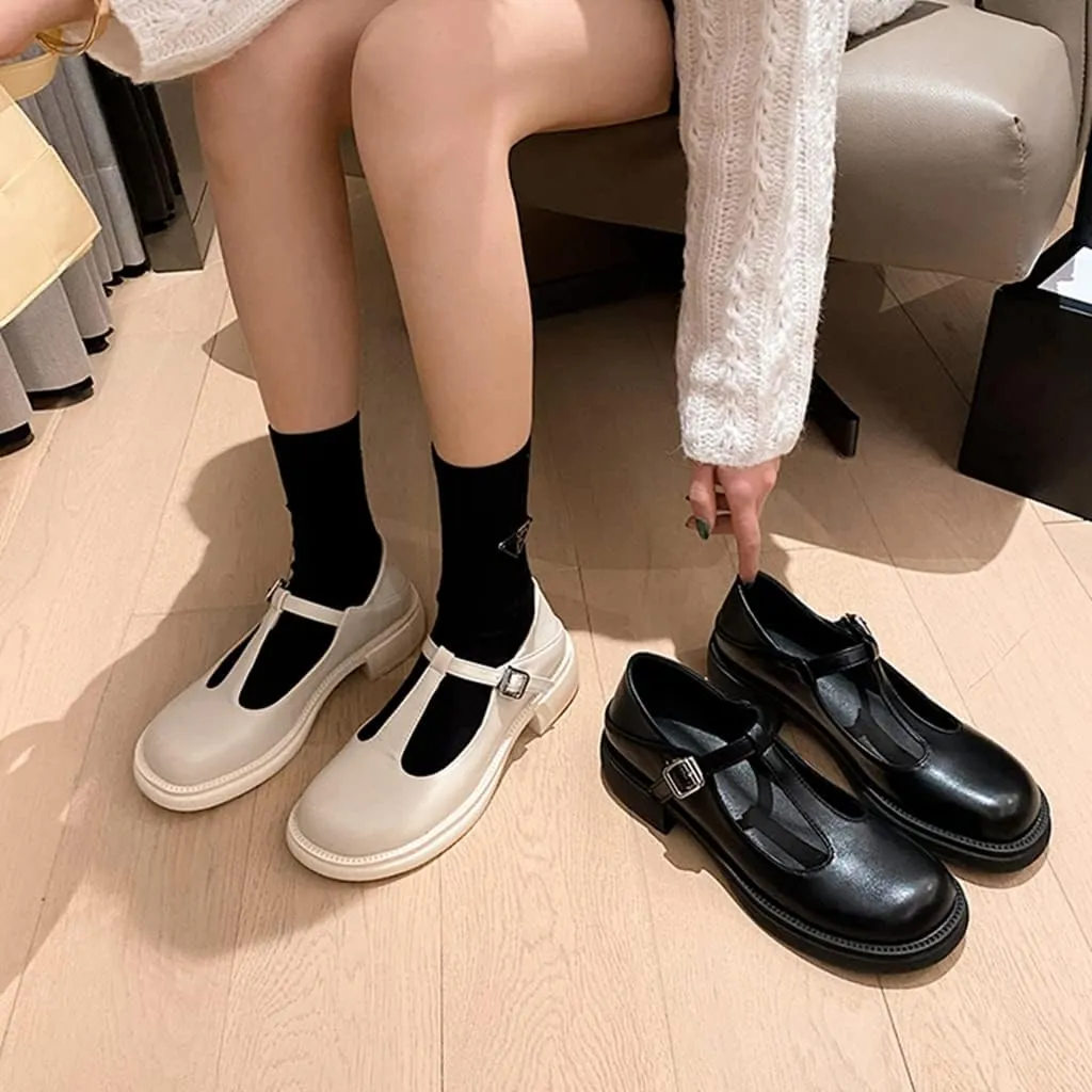 Women's Mary Jane T-Strap Oxford Shoes Flats Vintage Square Toe Low Heel Girls Oxfords Dress Shoe