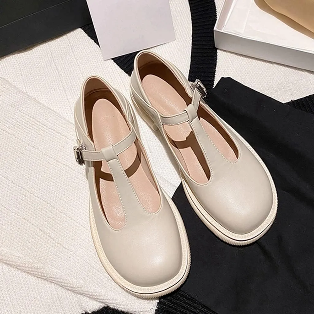 Women's Mary Jane T-Strap Oxford Shoes Flats Vintage Square Toe Low Heel Girls Oxfords Dress Shoe