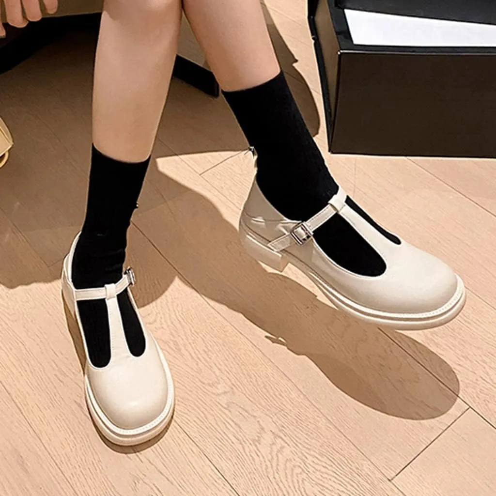 Women's Mary Jane T-Strap Oxford Shoes Flats Vintage Square Toe Low Heel Girls Oxfords Dress Shoe