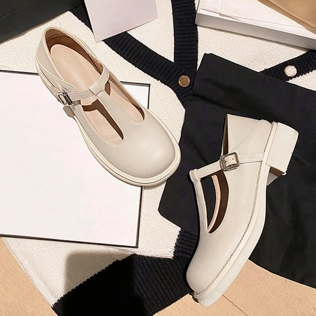 Women's Mary Jane T-Strap Oxford Shoes Flats Vintage Square Toe Low Heel Girls Oxfords Dress Shoe