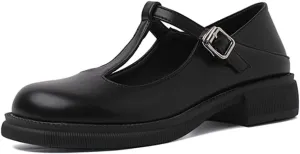 Women's Mary Jane T-Strap Oxford Shoes Flats Vintage Square Toe Low Heel Girls Oxfords Dress Shoe