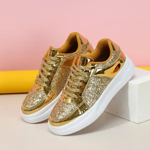 Women's Platform Glitter Fashion Sneakers Dressy Sparkly Tennis Shoes Lace up Bling Wedding Bridal Shoes Shiny Sequin Shoes (b-Gold, 10.5)