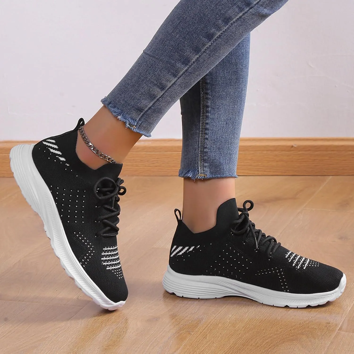 Women's Slip on Walking Shoes Dressy Knitted Non Slip Arch Support Running Shoes Breathable Gym Workout Shoes Lightweight Fashion Sneakers