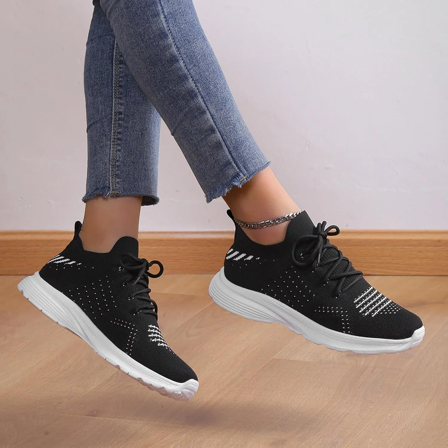 Women's Slip on Walking Shoes Dressy Knitted Non Slip Arch Support Running Shoes Breathable Gym Workout Shoes Lightweight Fashion Sneakers