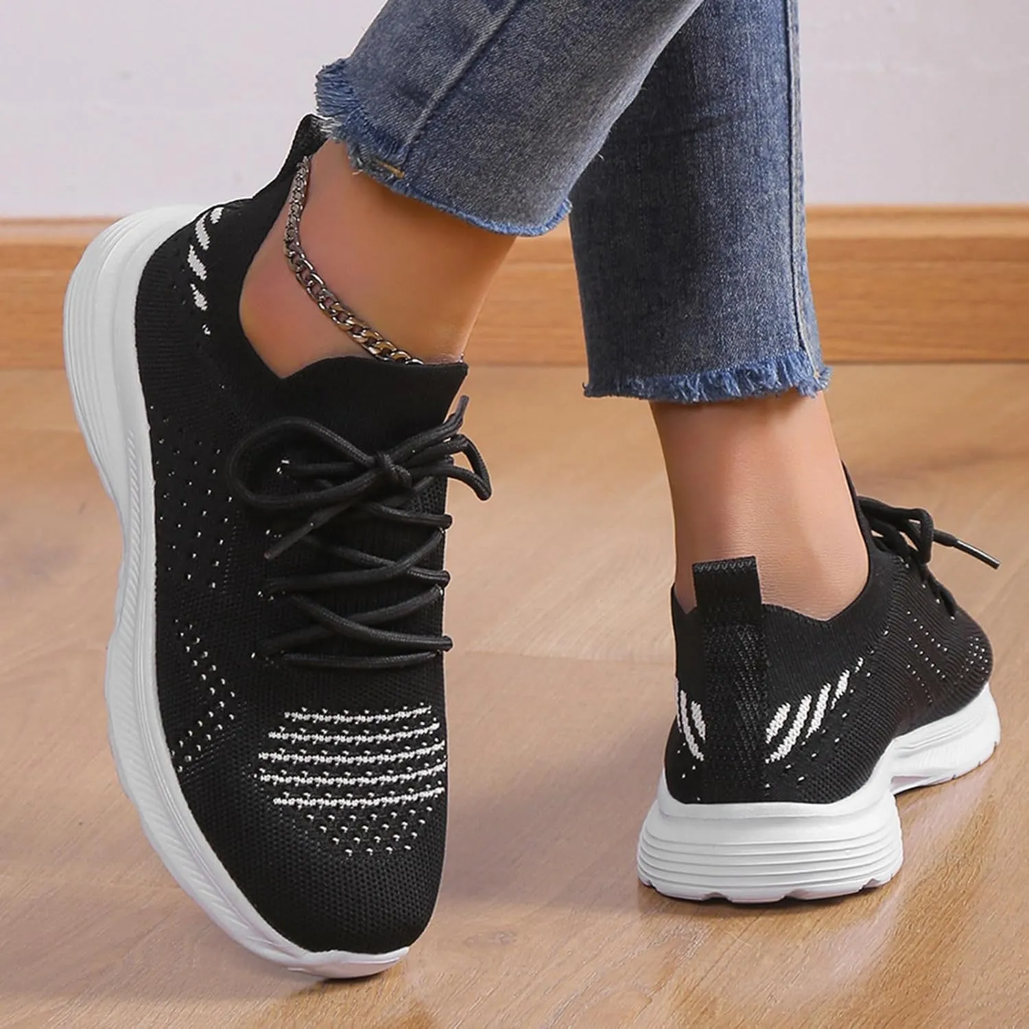 Women's Slip on Walking Shoes Dressy Knitted Non Slip Arch Support Running Shoes Breathable Gym Workout Shoes Lightweight Fashion Sneakers