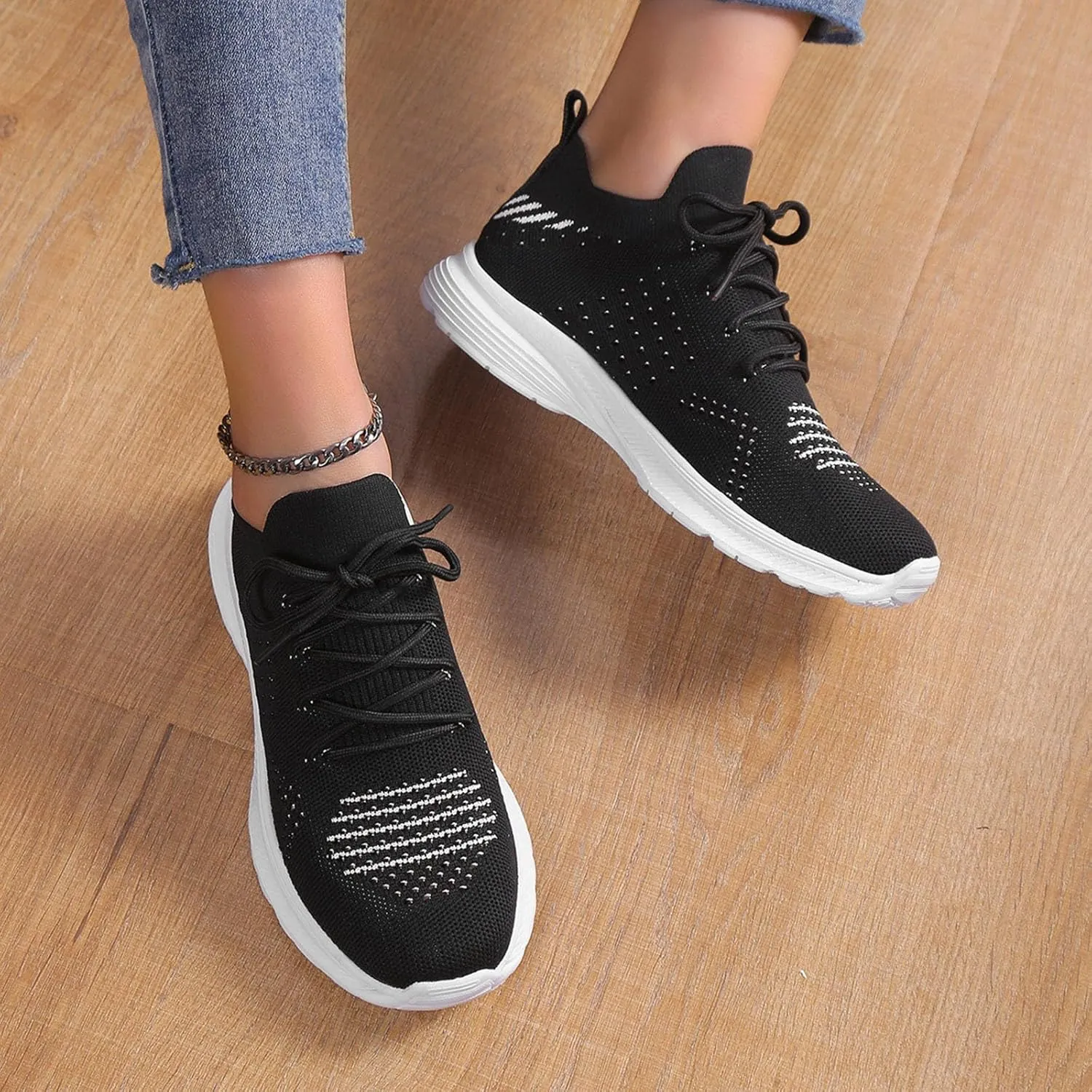 Women's Slip on Walking Shoes Dressy Knitted Non Slip Arch Support Running Shoes Breathable Gym Workout Shoes Lightweight Fashion Sneakers