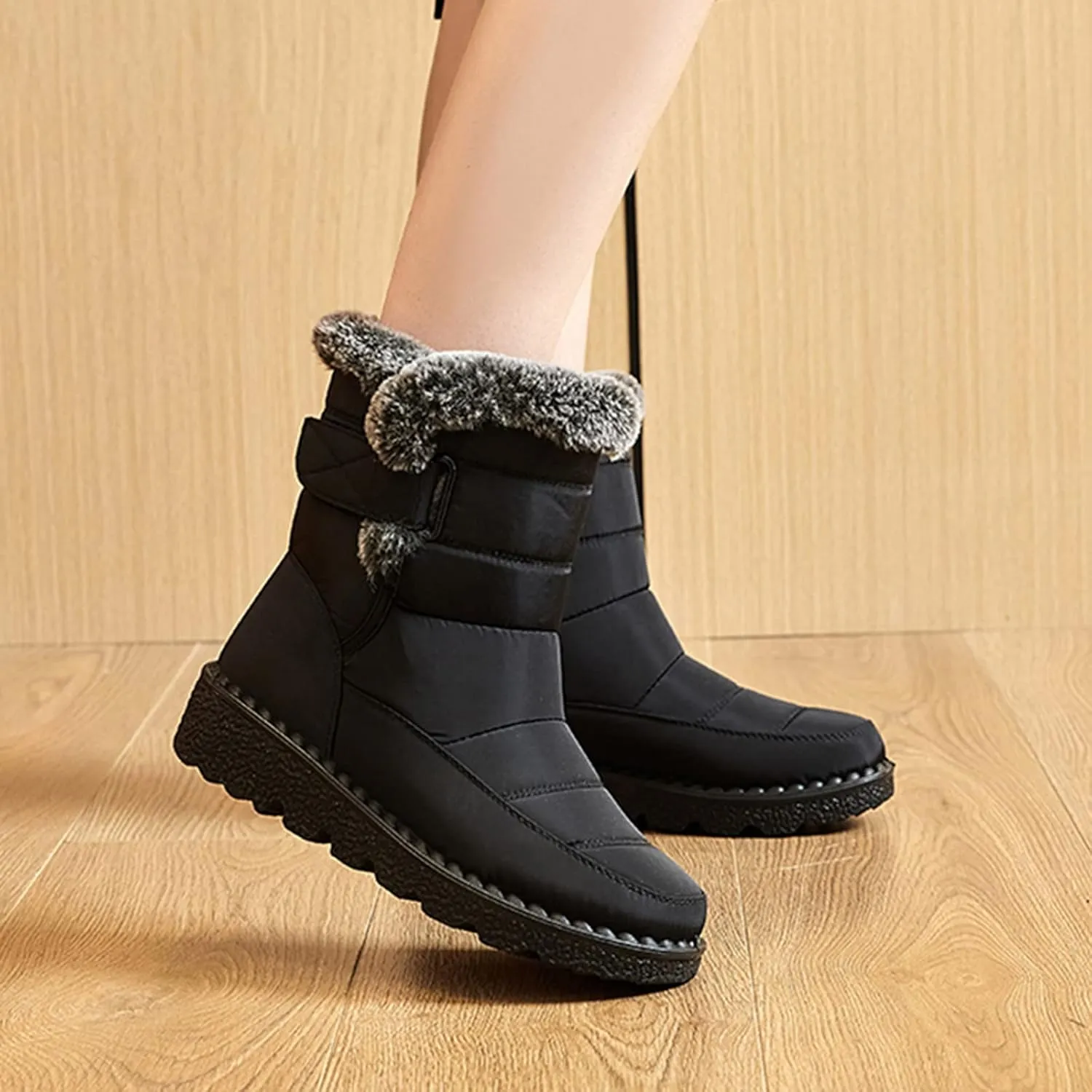 Womens Snow Boots 8.5 Wide Wide Foot Snow Boot for Women Women Platform Lace Up Winter Faux Fur Short Snow Boots Women's Winter Boots Black Womens Waterproof Winter Sneaker Boots