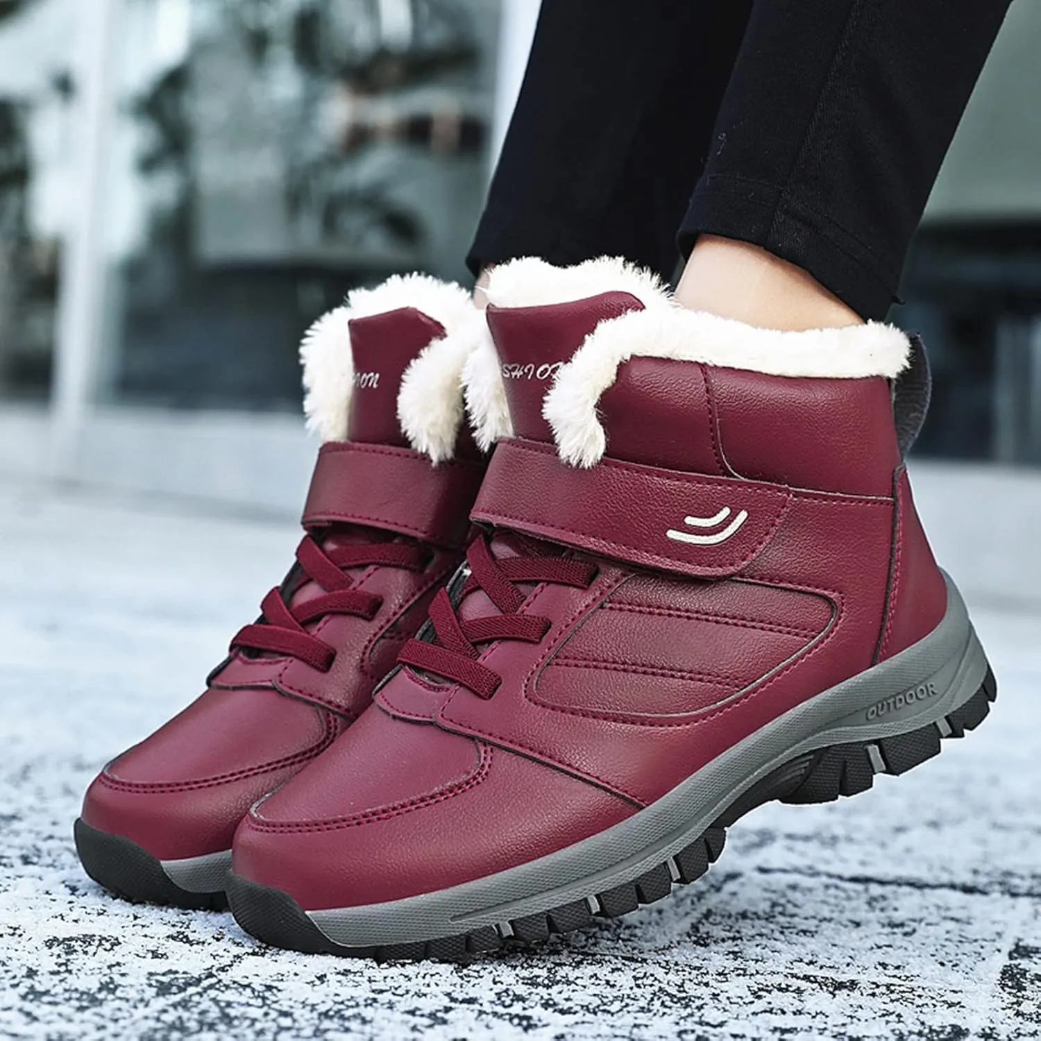 Women's Snow Boots Ankle Snow Boots Size 9 Wide for Women Winter Boots for Women Slip ons Black Leather Winter Boots for Women Womens Tall Winter Boots