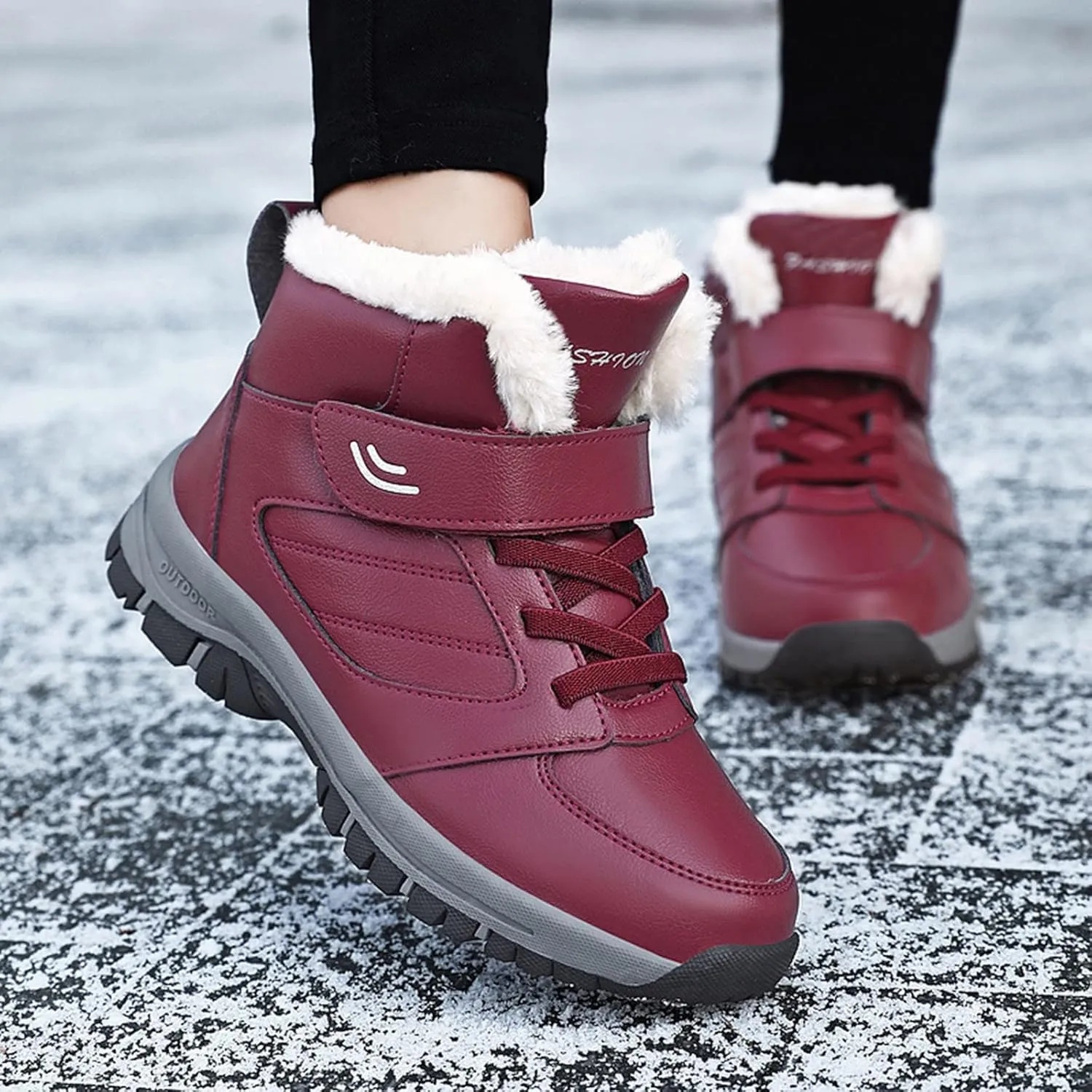Women's Snow Boots Ankle Snow Boots Size 9 Wide for Women Winter Boots for Women Slip ons Black Leather Winter Boots for Women Womens Tall Winter Boots
