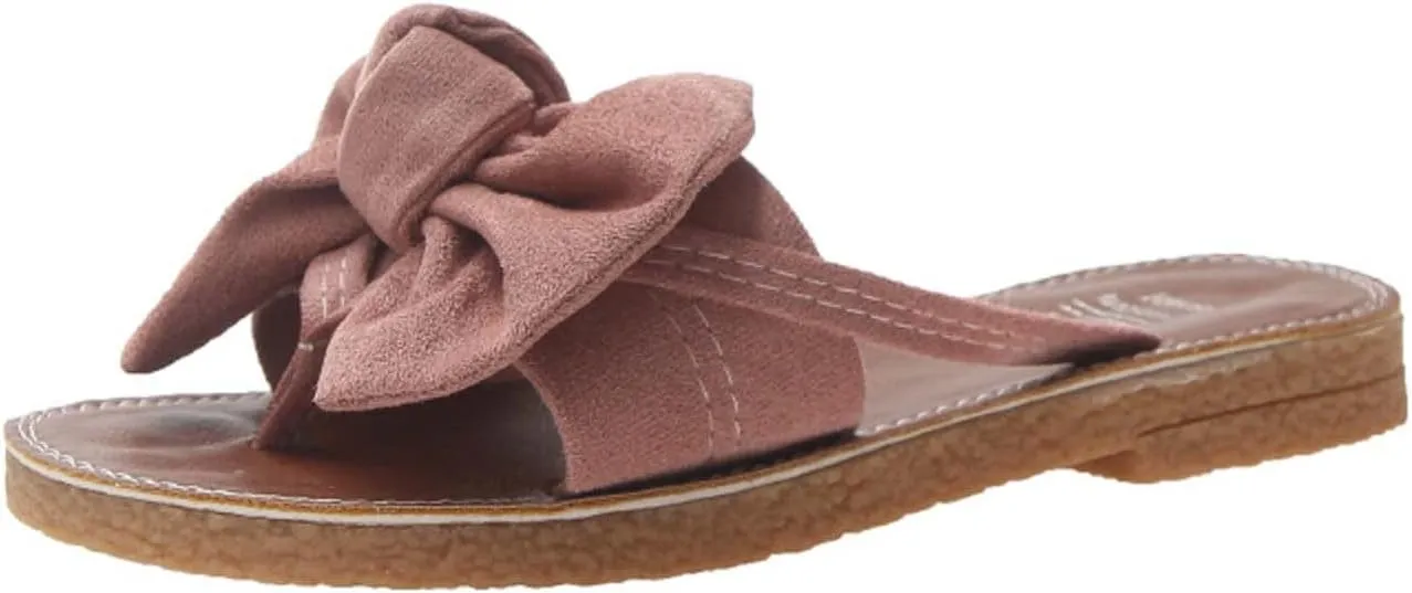 Women's Suede Bowknot Embellished Slipper Open Toe Beach Vacation Sandal Clip Durable Slide Casual Summer Flats