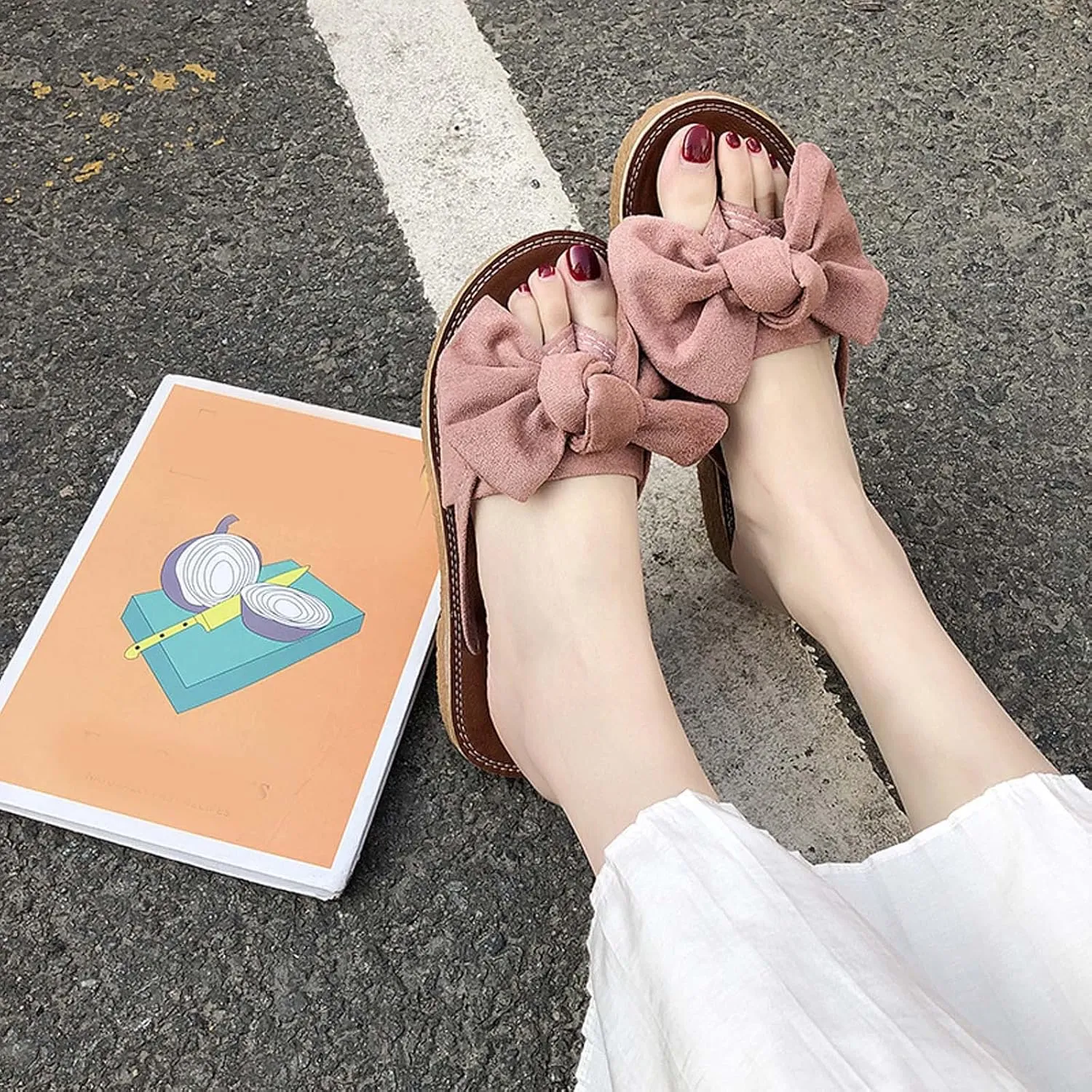 Women's Suede Bowknot Embellished Slipper Open Toe Beach Vacation Sandal Clip Durable Slide Casual Summer Flats