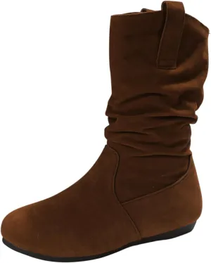 Women's Suede Slouchy Leather Boots Vintage Ruched Pull on Flat Heel Ankle Boots 2023 Fall Winter Fashion Booties