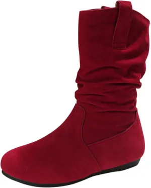 Women's Suede Slouchy Leather Boots Vintage Ruched Pull on Flat Heel Ankle Boots 2023 Fall Winter Fashion Booties