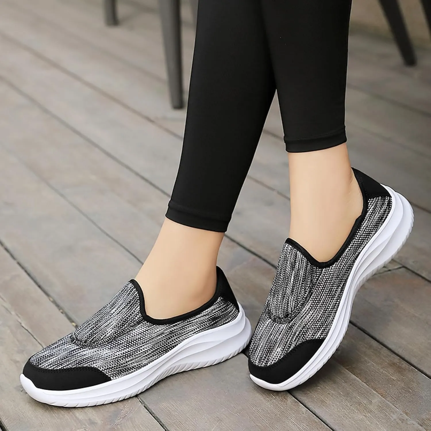Womens Walking Shoes Slip on Non Slip Memory Foam Arch Support Running Shoes Breathable Gym Workout Shoes Lightweight Fashion Sneakers
