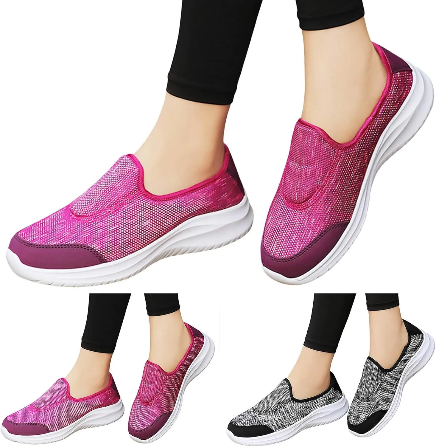 Womens Walking Shoes Slip on Non Slip Memory Foam Arch Support Running Shoes Breathable Gym Workout Shoes Lightweight Fashion Sneakers