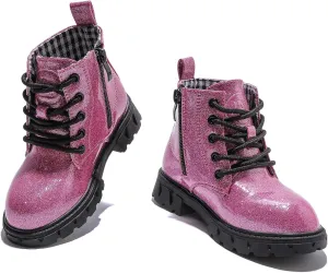 WUIWUIYU Boys Girls Combat Boots Waterproof Zip-up Hiking Ankle Boots Short Booties Desert Motorcyle Boots