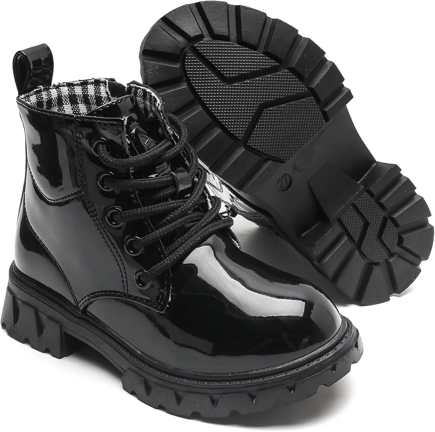 WUIWUIYU Boys Girls Combat Boots Waterproof Zip-up Hiking Ankle Boots Short Booties Desert Motorcyle Boots