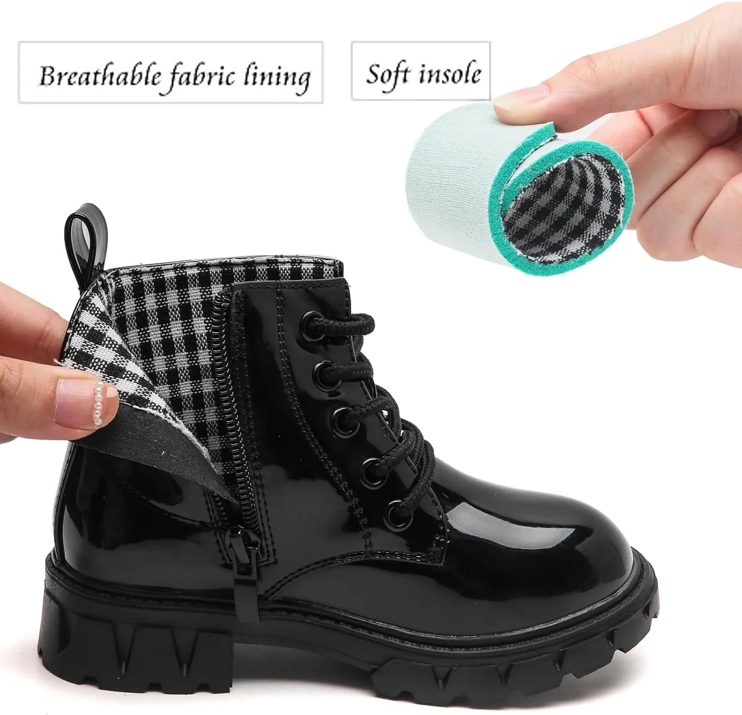 WUIWUIYU Boys Girls Combat Boots Waterproof Zip-up Hiking Ankle Boots Short Booties Desert Motorcyle Boots