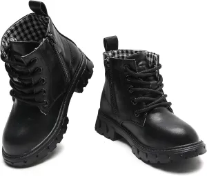 WUIWUIYU Boys Girls Combat Boots Waterproof Zip-up Hiking Ankle Boots Short Booties Desert Motorcyle Boots