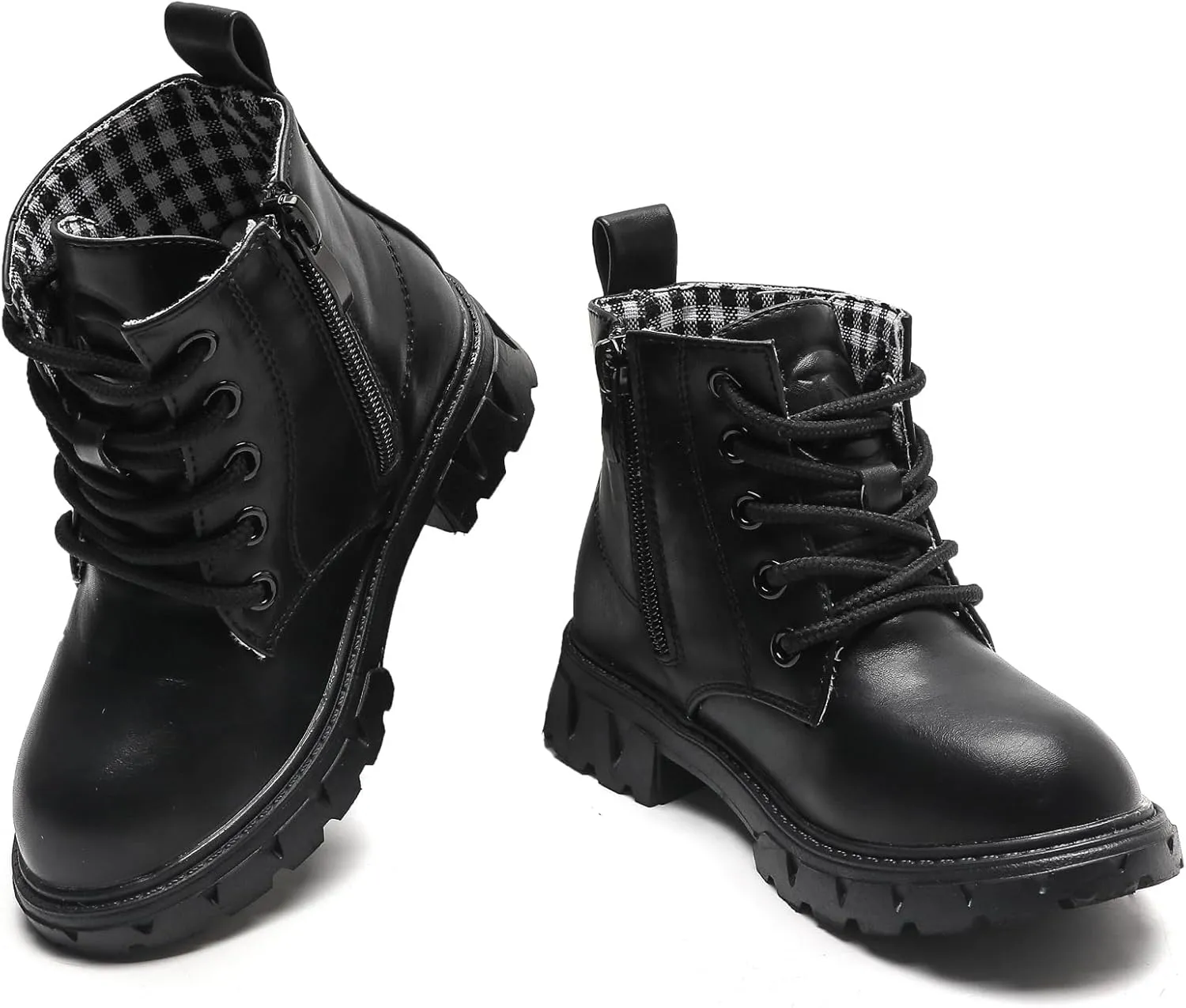 WUIWUIYU Boys Girls Combat Boots Waterproof Zip-up Hiking Ankle Boots Short Booties Desert Motorcyle Boots
