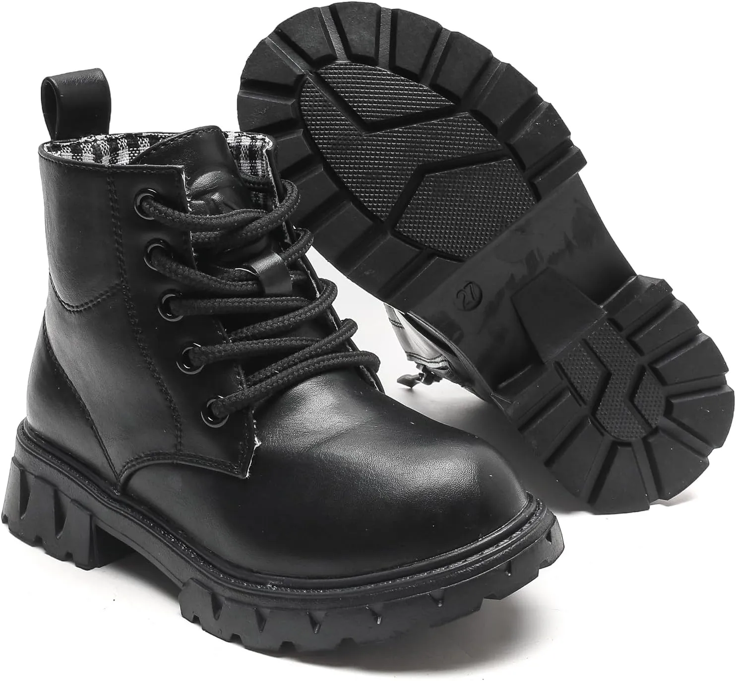 WUIWUIYU Boys Girls Combat Boots Waterproof Zip-up Hiking Ankle Boots Short Booties Desert Motorcyle Boots