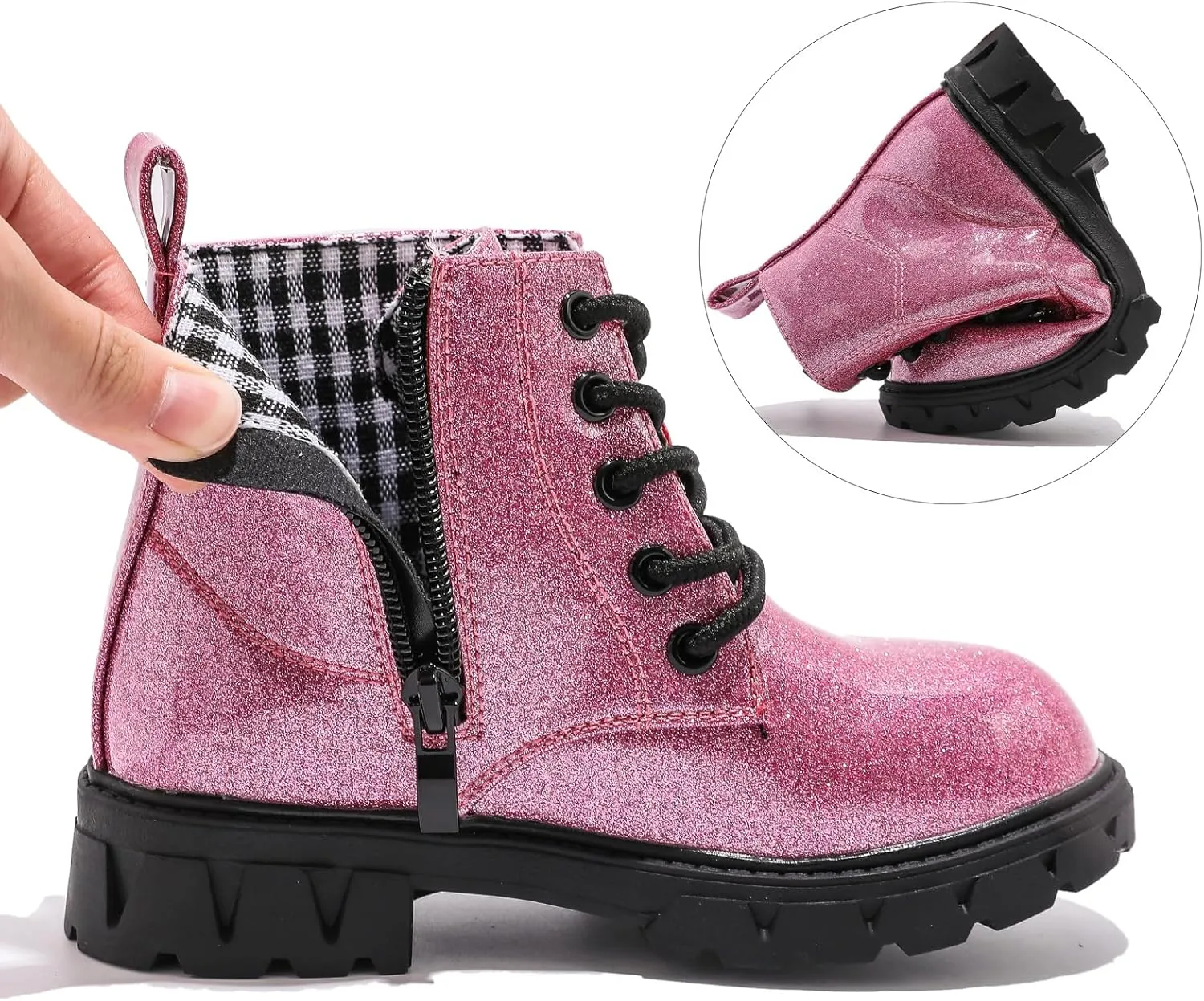 WUIWUIYU Boys Girls Combat Boots Waterproof Zip-up Hiking Ankle Boots Short Booties Desert Motorcyle Boots