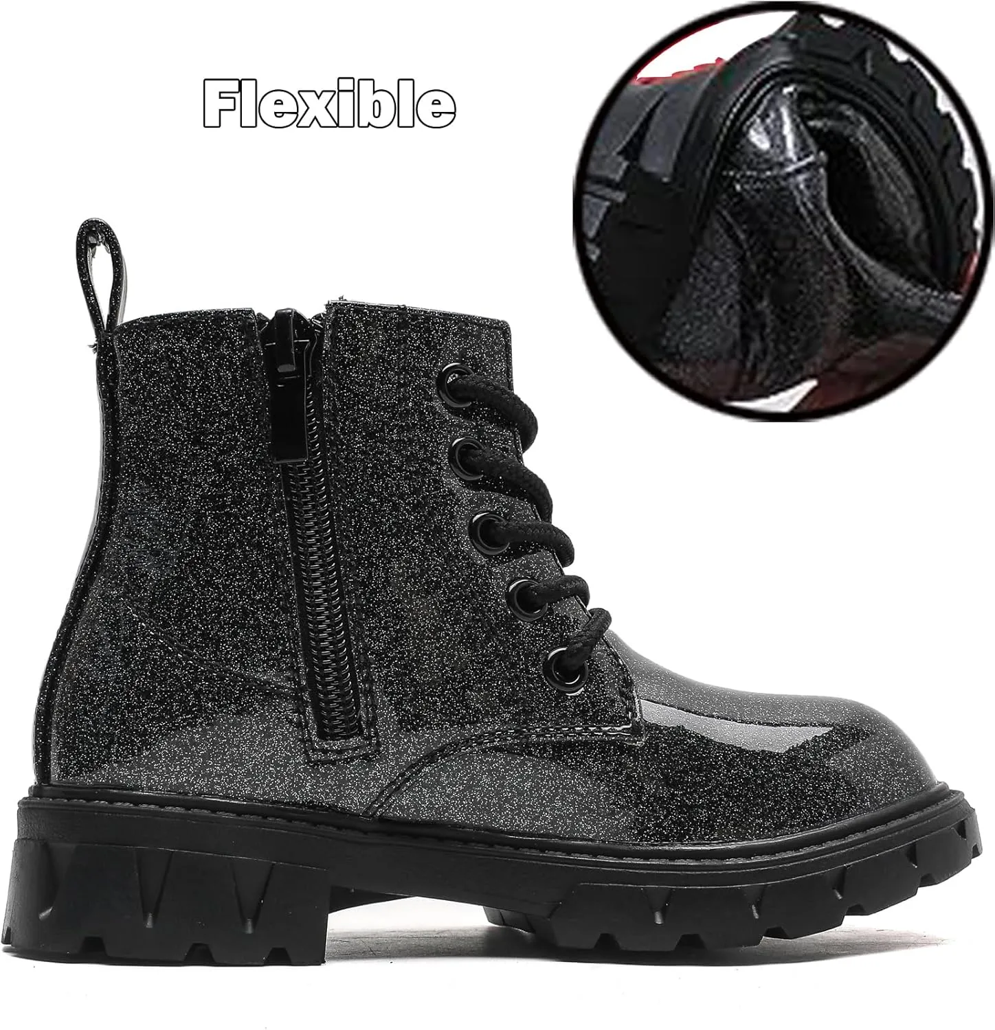 WUIWUIYU Boys Girls Combat Boots Waterproof Zip-up Hiking Ankle Boots Short Booties Desert Motorcyle Boots