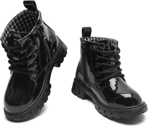 WUIWUIYU Boys Girls Combat Boots Waterproof Zip-up Hiking Ankle Boots Short Booties Desert Motorcyle Boots