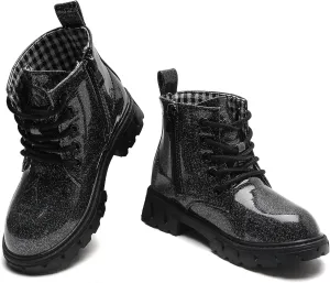 WUIWUIYU Boys Girls Combat Boots Waterproof Zip-up Hiking Ankle Boots Short Booties Desert Motorcyle Boots