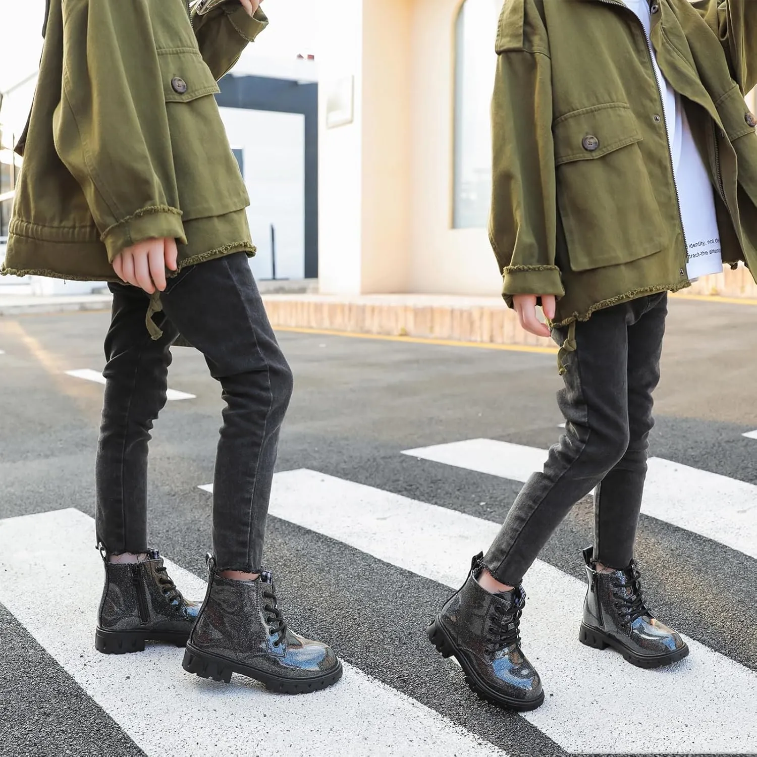 WUIWUIYU Boys Girls Combat Boots Waterproof Zip-up Hiking Ankle Boots Short Booties Desert Motorcyle Boots