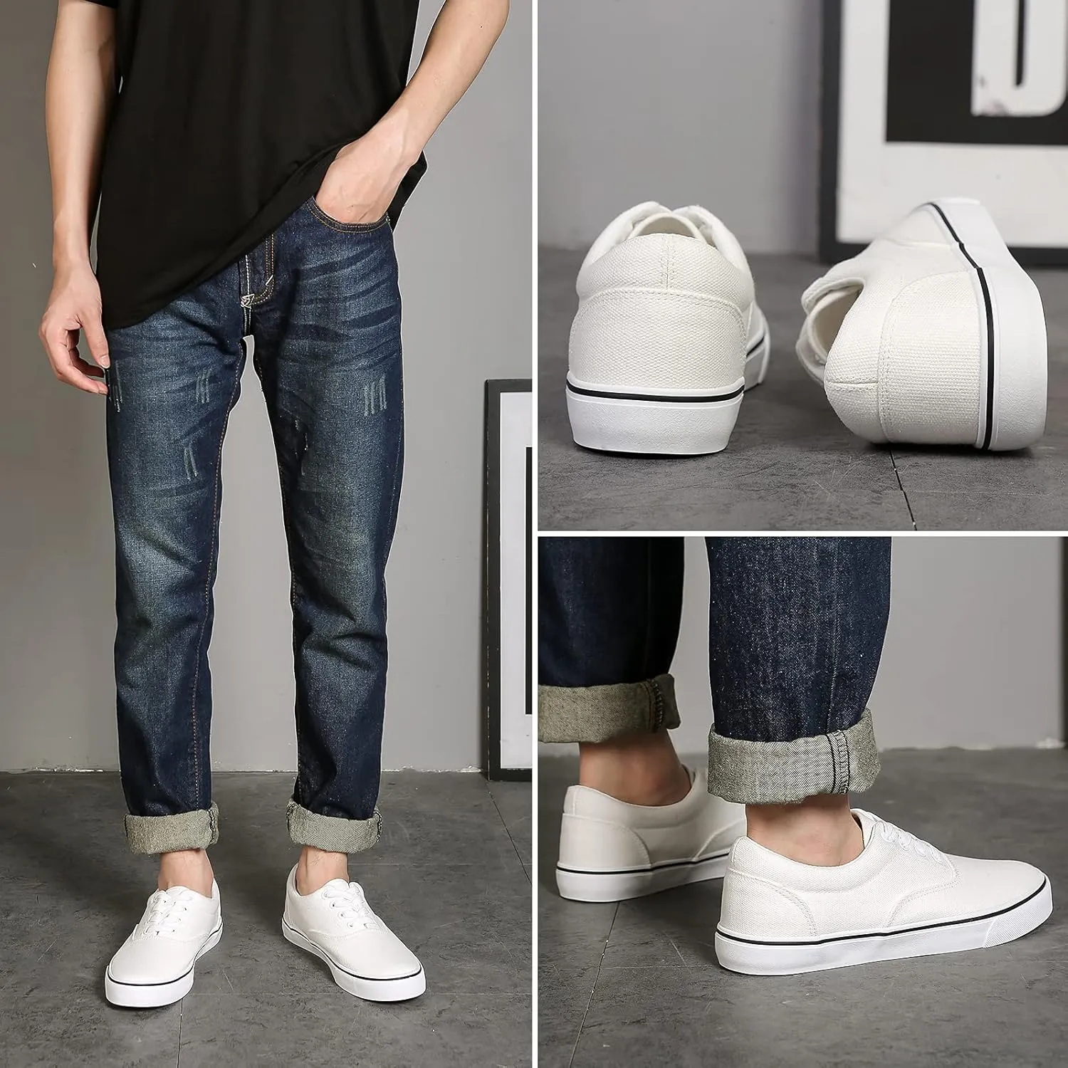 yageyan Men??s Low Top Canvas Walking Shoes Lace-up Fashion Sneakers Casual