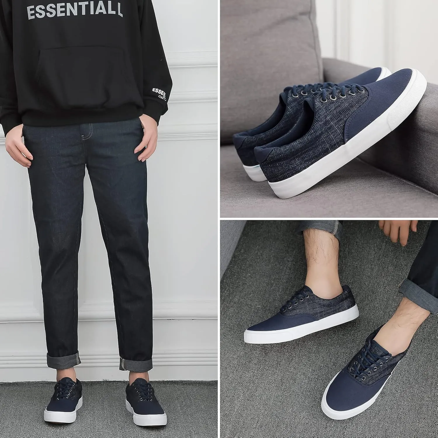 yageyan Men??s Low Top Canvas Walking Shoes Lace-up Fashion Sneakers Casual